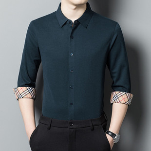 长袖 休闲时尚 保罗男士 四季 条纹冰丝贴身舒适透气衬衫 免烫衬衣男装
