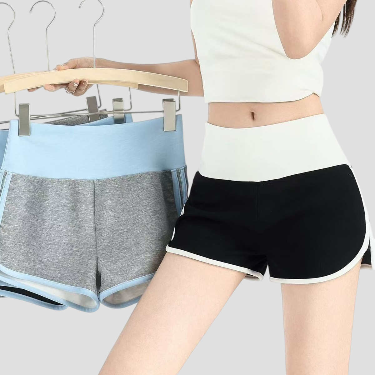 运动短裤女夏季美式复古健身裤睡裤高腰辣妹瑜伽包臀显瘦高腰热裤