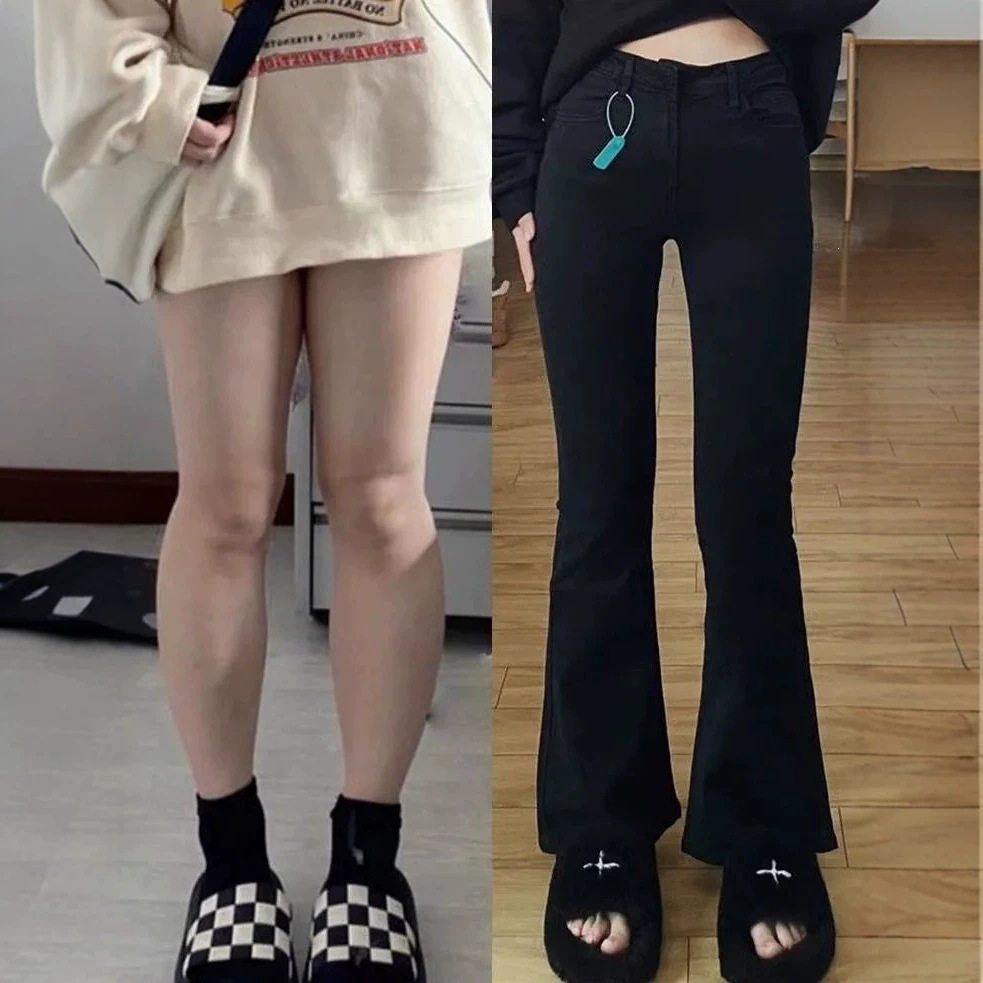 小个子新款黑色微喇牛仔裤女高腰百搭微弹力显瘦春夏休闲长裤子