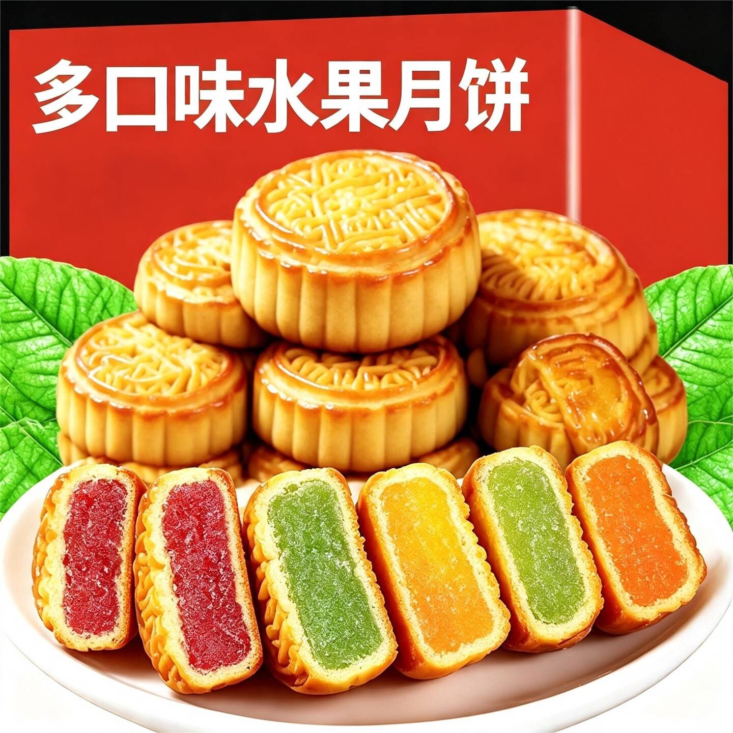 水果味月饼多口味草莓哈密瓜五仁广式月饼中秋糕点零食点心代餐