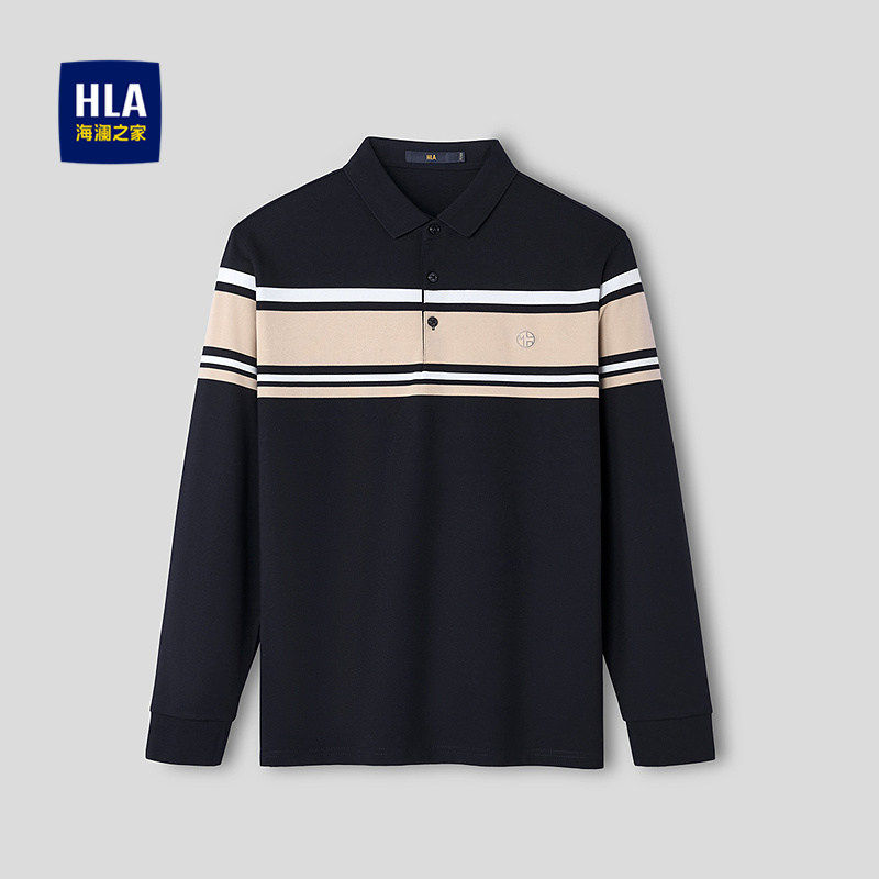 HLA/海澜之家撞色条纹休闲长袖POLO衫2026新款微弹立体印花打底男,男装,Polo衫,淘宝优惠券,粉丝福利购,淘宝优惠卷