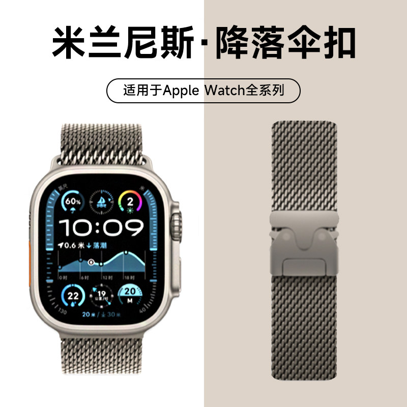 适用iwatch表带S4/5/6/SE苹果手表表带44MM米兰尼斯applewatch表带se降落伞扣不锈钢带金属官方正品188