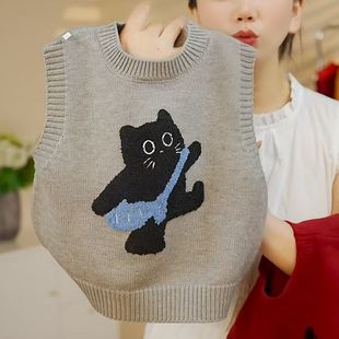 儿童毛衣马甲背心春秋冬款韩版外搭洋气卡通男女外搭叠穿马夹坎肩