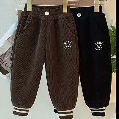 儿童加绒加厚裤子秋冬季保暖男女童一体羊羔绒宽松休闲裤新款长裤