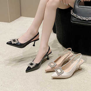 女鞋 法式 大码 小众设计感高跟鞋 41一43胖脚宽肥 女细跟尖头包头凉鞋