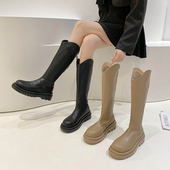 大码 女长靴41 43春秋胖mm粗腿大筒围长筒靴厚底加肥不过膝骑士靴