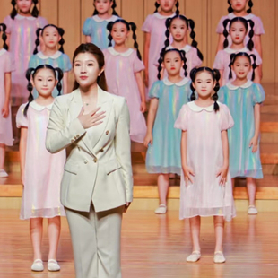 儿童合唱服女童公主裙演出服钢琴演奏服女童娃娃领连衣裙表演服装