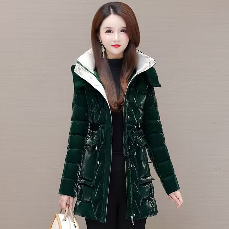冬季棉衣女中长款炫彩珠光免洗棉服时尚百搭修身显瘦加厚保暖棉袄