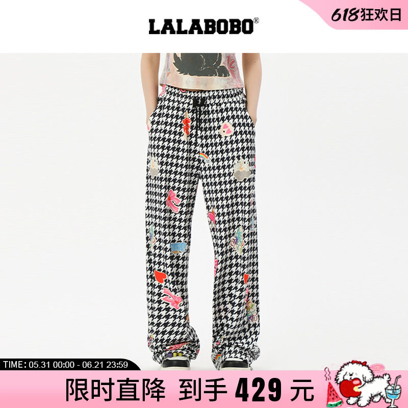 LALABOBO贴纸图案格纹裤