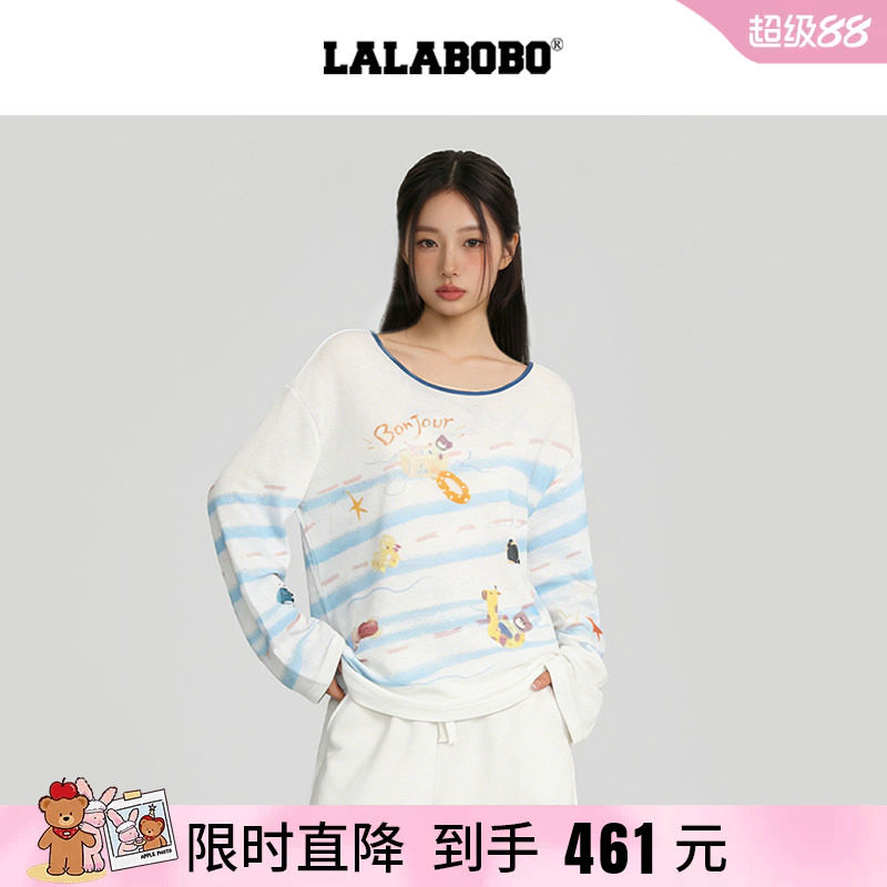 LABO海洋可爱手绘印花长袖T恤
