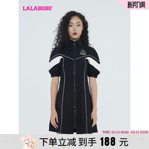 LALABOBO2023秋季新款休闲百搭拉链短袖连衣裙女CBCC-WLZY16