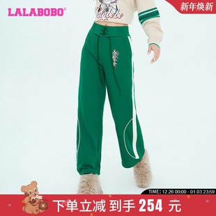 WXZC11 LBCC LALABOBO2024春秋新款 街头百搭复古猫高腰针织休闲裤