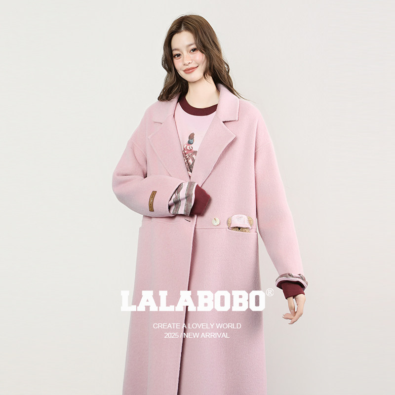 LALABOBO带帽小熊呢子大衣
