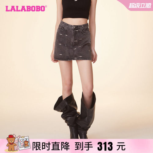 LALABOBO满印复古风牛仔半裙