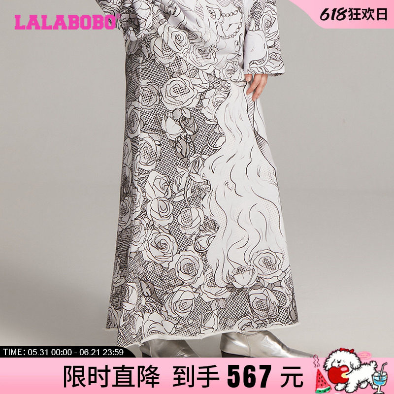 【商场同款】LALABOBO24年中长裙秋季原创女新款满印花潮甜酷短裙