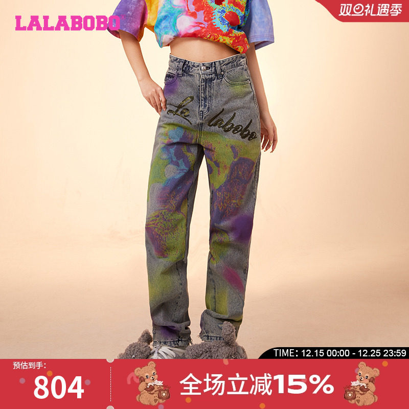 LALABOBO复古男友风牛仔裤