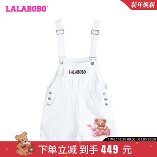 LBDB 复古休闲立体熊图案背带牛仔短裤 WLZT11 新款 LALABOBO24夏季