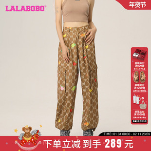 LALABOBO2023秋季新款工装休闲运动直筒宽松阔腿裤女美拉德穿搭