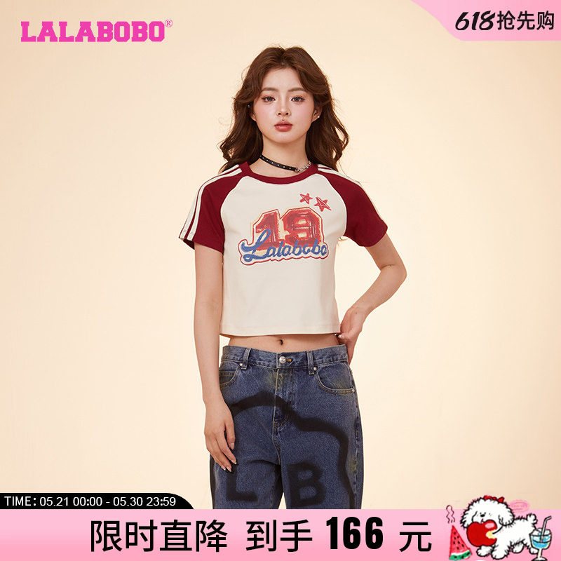 LALABOBO24春款打底衫可爱风修身字母涂鸦圆领T恤女|CBDA-WSDT13