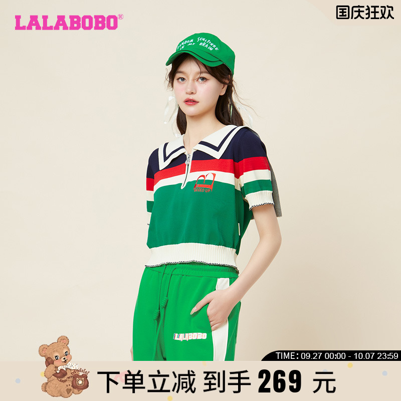 lalabobo2023针织条纹海军领短袖