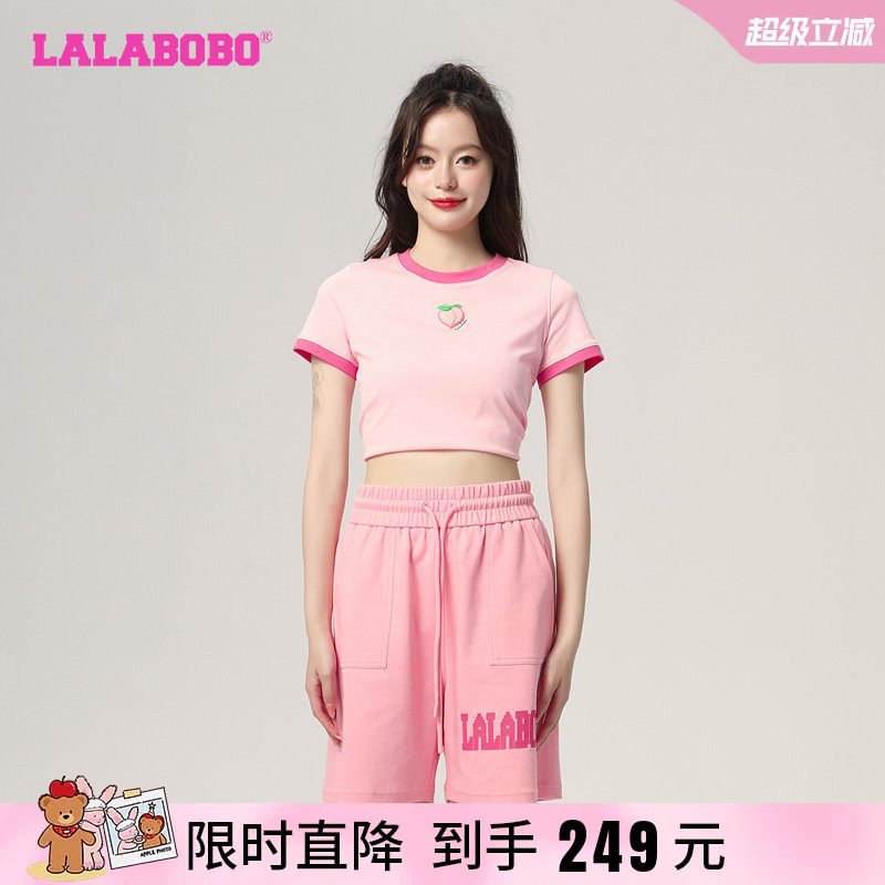 高腰宽松运动阔腿LALABOBO短裤