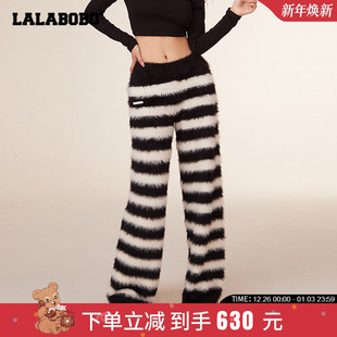 LBCC 可爱荆棘熊黑白撞色拼接休闲裤 WXZC81 新款 LALABOBO2024冬季