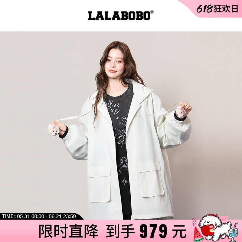 【商场同款】LALABOBO25年秋新款长袖上衣外套女玩偶宽松中长风衣