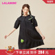 LBCB LALABOBO2023春夏新款 毛毛熊黑色翻领中长连衣裙女装 WLZY12