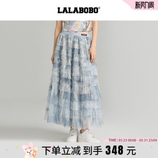 网纱蛋糕裙渐变蓝色重工长款 LALABOBO26年新款 半身裙 商场同款