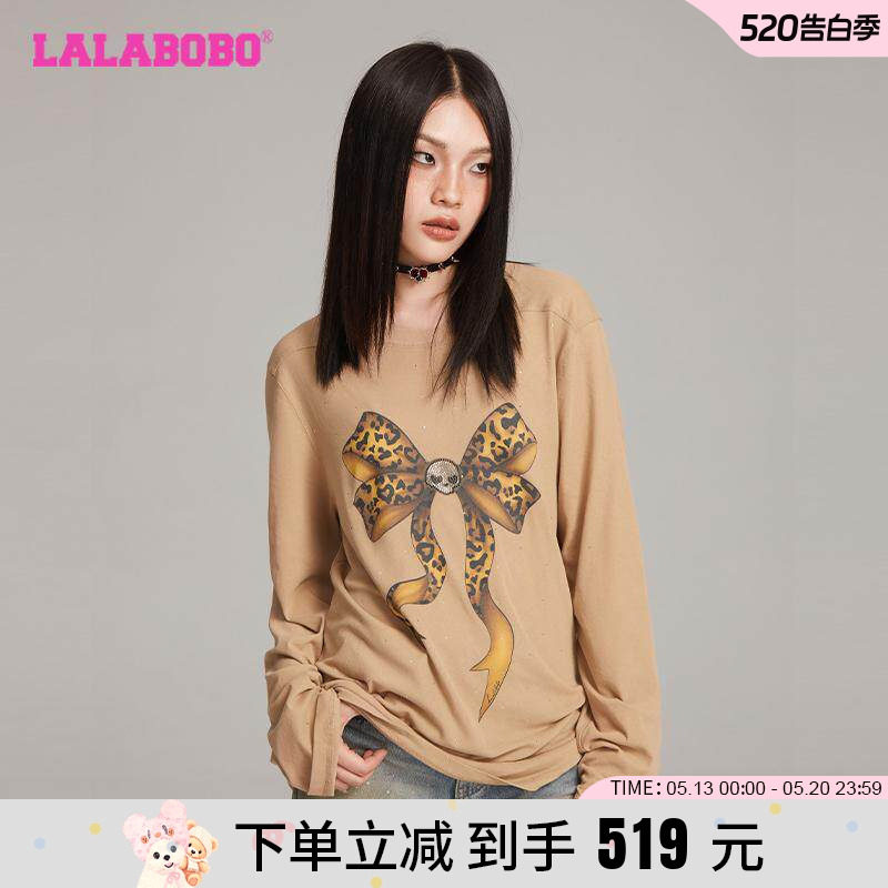 【商场同款】LALABOBO24年秋季T恤女原创新款潮牌长袖酷印花上衣