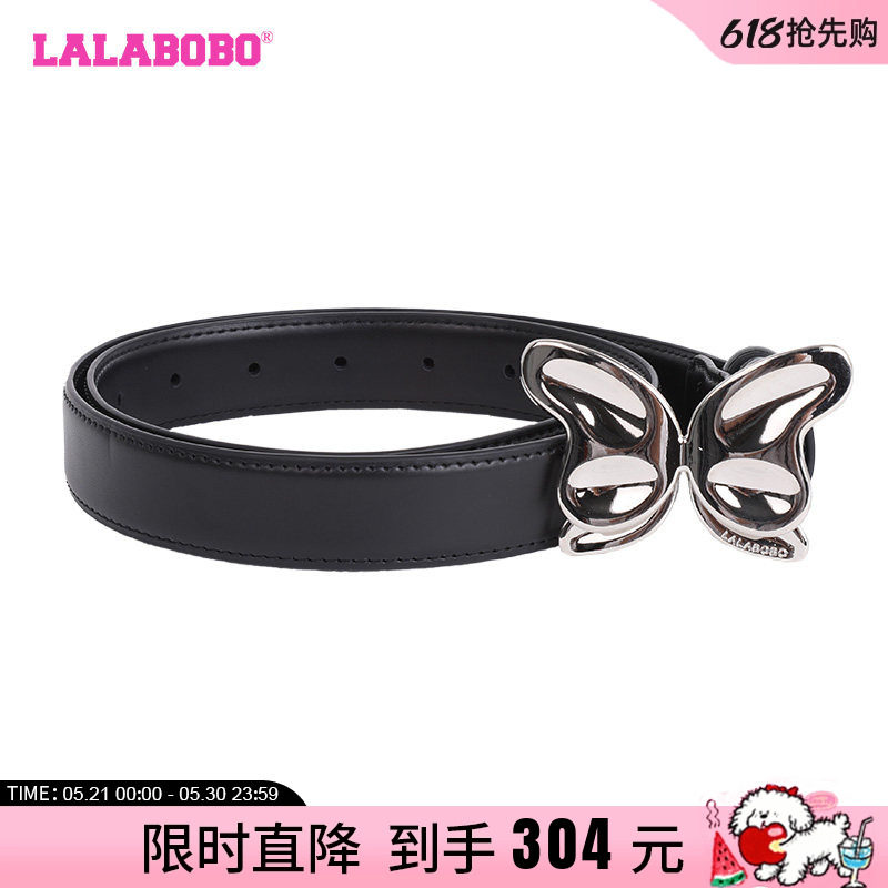 LALABOBO2023新款时尚百搭黑色LABO蝴蝶图案腰带女士|LBCC-WQPY27