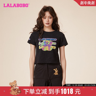 T恤女LBDA 复古运动热成像短袖 LALABOBO24春新款 WSDT22 招财熊
