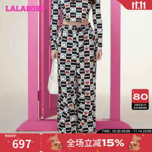 可爱格纹梭织休闲裤 新款 LALABOBO2023冬季 女 哆啦A梦