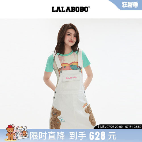 LALABOBO小熊牛仔背带裙