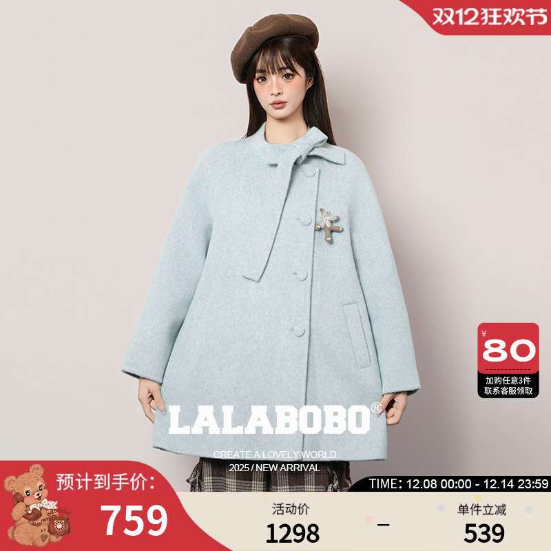LABO蝴蝶结小熊呢子大衣