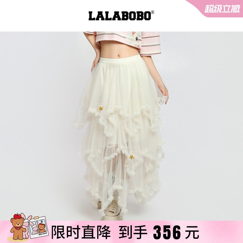 【商场同款】LALABOBO26年春新款网纱蛋糕裙不规则下摆白色半身裙