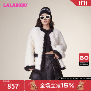 LBCD 可爱保暖撞色圆领毛绒外套女士 WSDR38 新款 LALABOBO2023冬季