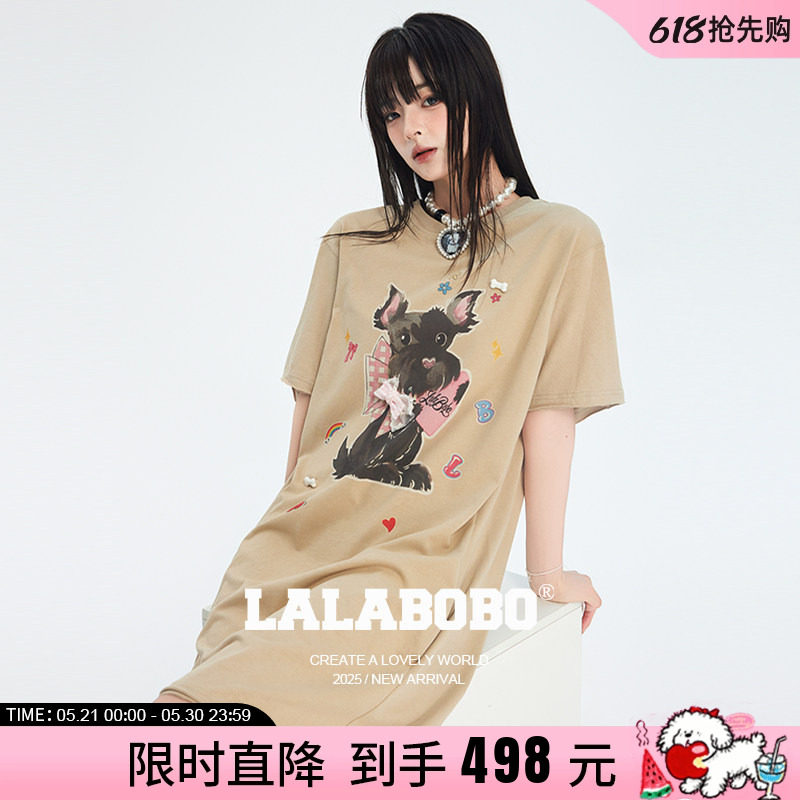 【商场同款】LALABOBO25年T恤连衣裙夏新款女原创潮长款印花裙子
