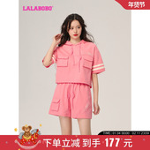 LALABOBO2023年夏季 WSTS20 连帽卫衣女LBCB 新款 复古老花套头短袖