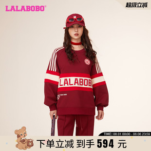復古插肩袖 圓領情侶外套 寬松美式 LALABOBO加絨衛衣女2023秋冬新款