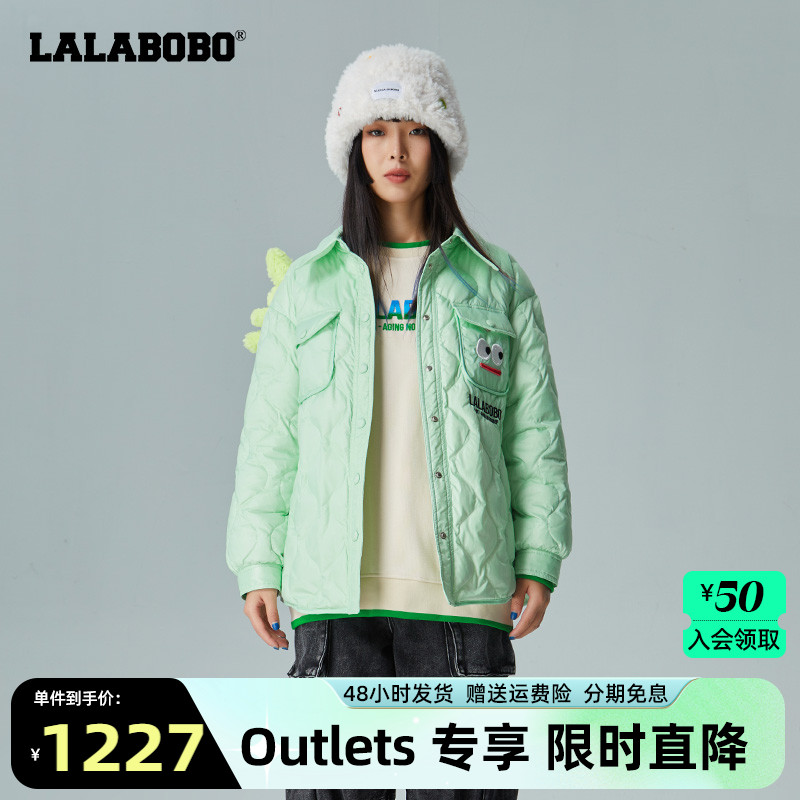 LALABOBO2023冬季新款衬衫式羽绒服翻领轻薄白鸭绒外套宽松休闲女