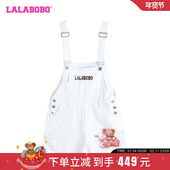 LALABOBO24夏季 WLZT11 LBDB 新款 复古休闲立体熊图案背带牛仔短裤