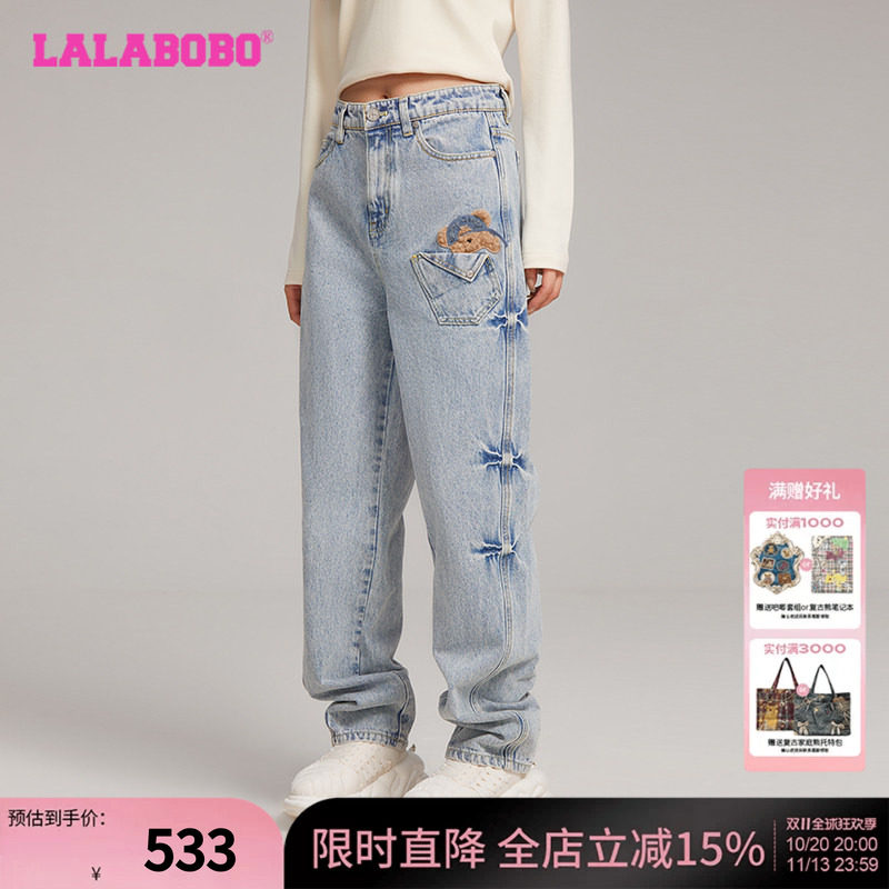LALABOBO长裤牛仔直筒宽松设计感