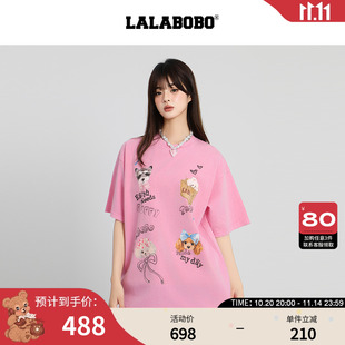 潮百搭小狗印花短袖 LALABOBO圆领T恤25年夏新款 上衣 商场同款