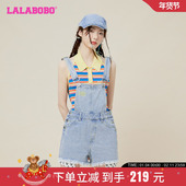 LBCB LALABOBO2023春夏新款 甜系夏日海滨浅蓝牛仔背带短裤 WLZT12