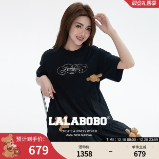 印花长款 T恤裙女原创短袖 LALABOBO25年夏新款 上衣 许诗茵同款