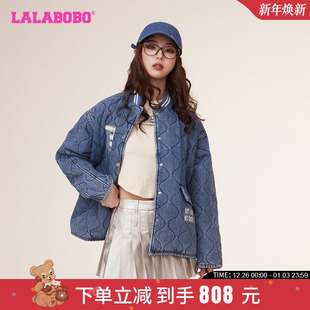 WSMW11 LBCC LALABOBO早秋休闲设计风复古运动棉服牛仔大码 外套女
