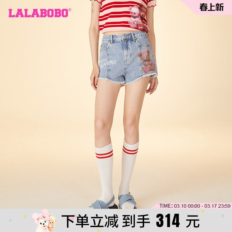 LALABOBO24夏季新款纯棉简约休闲立体熊牛仔短裤女士|LBDB-WXZD21
