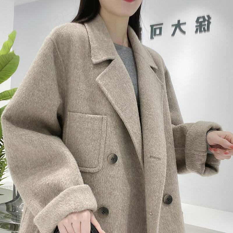 新款双面羊绒大衣中长款女百搭双排扣赫本风显瘦羊毛呢外套