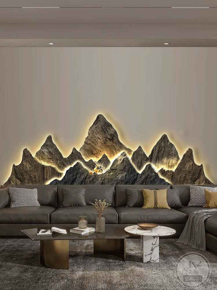 客厅带靠背装饰画,现代无障碍豪华沙发背景墙挂画,高端Led发光